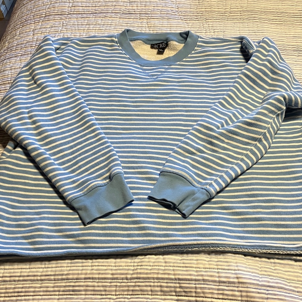 J. Crew Light Blue and White Striped Pullover